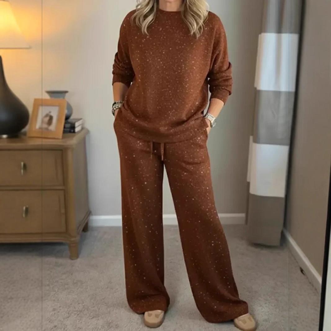 

Нові вільні повсякденні комплекти з двох предметів для жінок Висока талія Широкі штани Блискучий худі Костюм Жіночий одяг 5XL коричневий