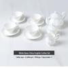 English Style White Ceramic Coffee Set: 7-Piece Bone China Cup, Pot, Saucer & Spoon.