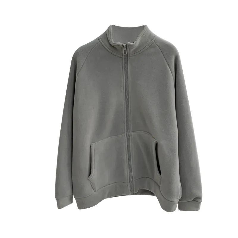 Double-sided Warm-up Velvet Zipper Jacket Cardigan for Women Winter Solid Color Loose Coat Top for Women