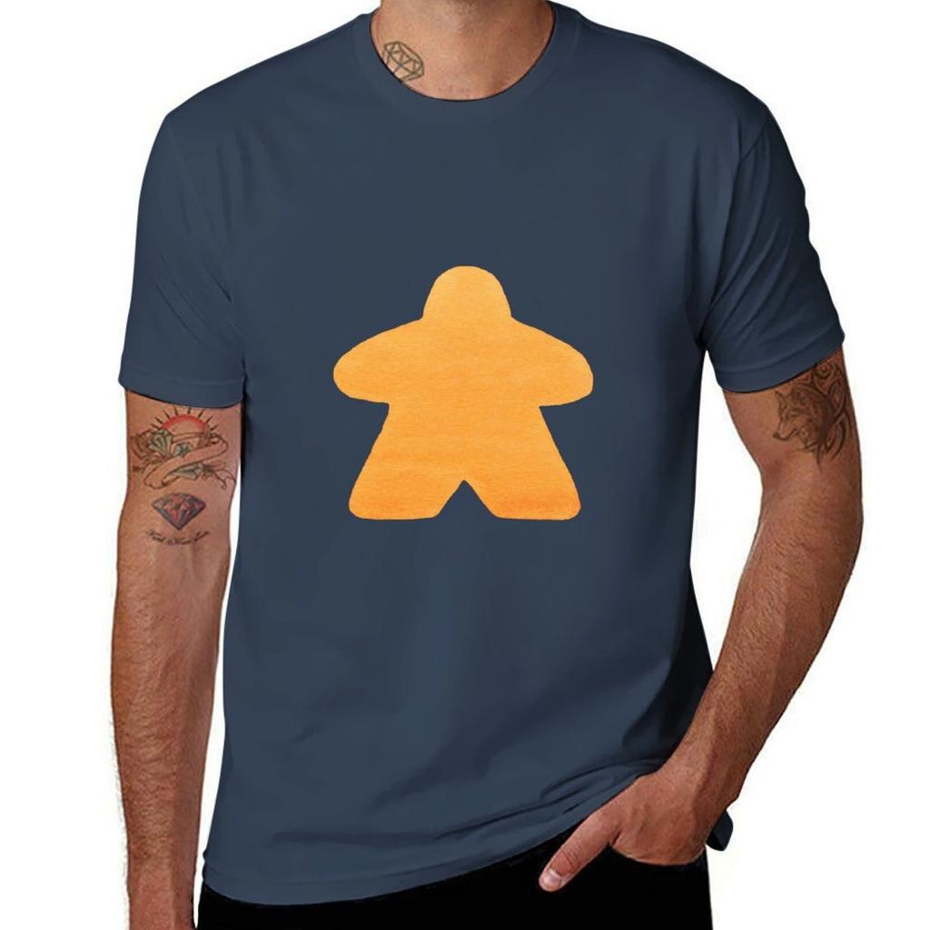 Orange Player Watercolour Board Game Meeple TShirt Retro Style Print Casual Top
