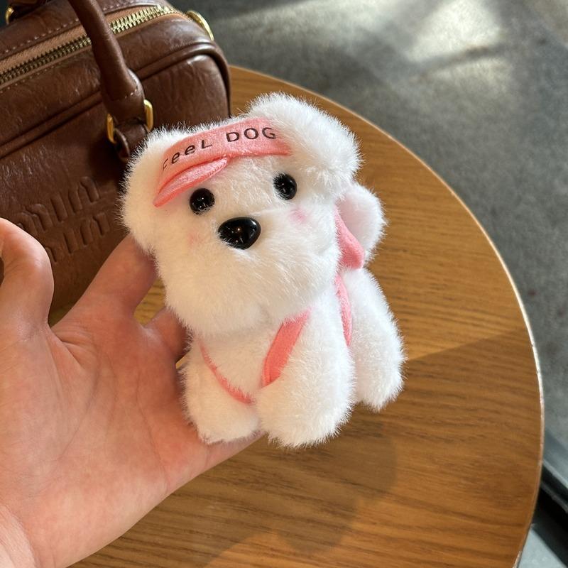 Adorable Cartoon Puppy Plush Dolls With Keychain Hat Wearing Dog Doll Toys For Perfect Bag Charm Toy Gift