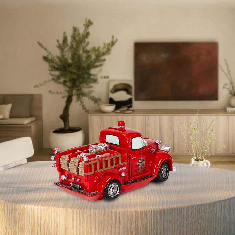 Vintage Fire Truck Piggy Bank Collective Decoration Miniature Vehicle Desktop Decor Firefighting Heroes Handcraft Firemen Gifts