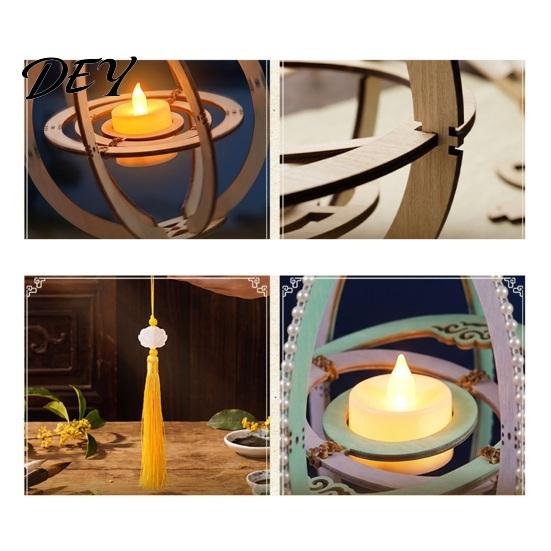 LED Candle Lantern Toy DIY Kit for Mid-Autumn Festival, Hollow Wooden Rotating Ring Making Set with Rabbit, Handmade Tassels