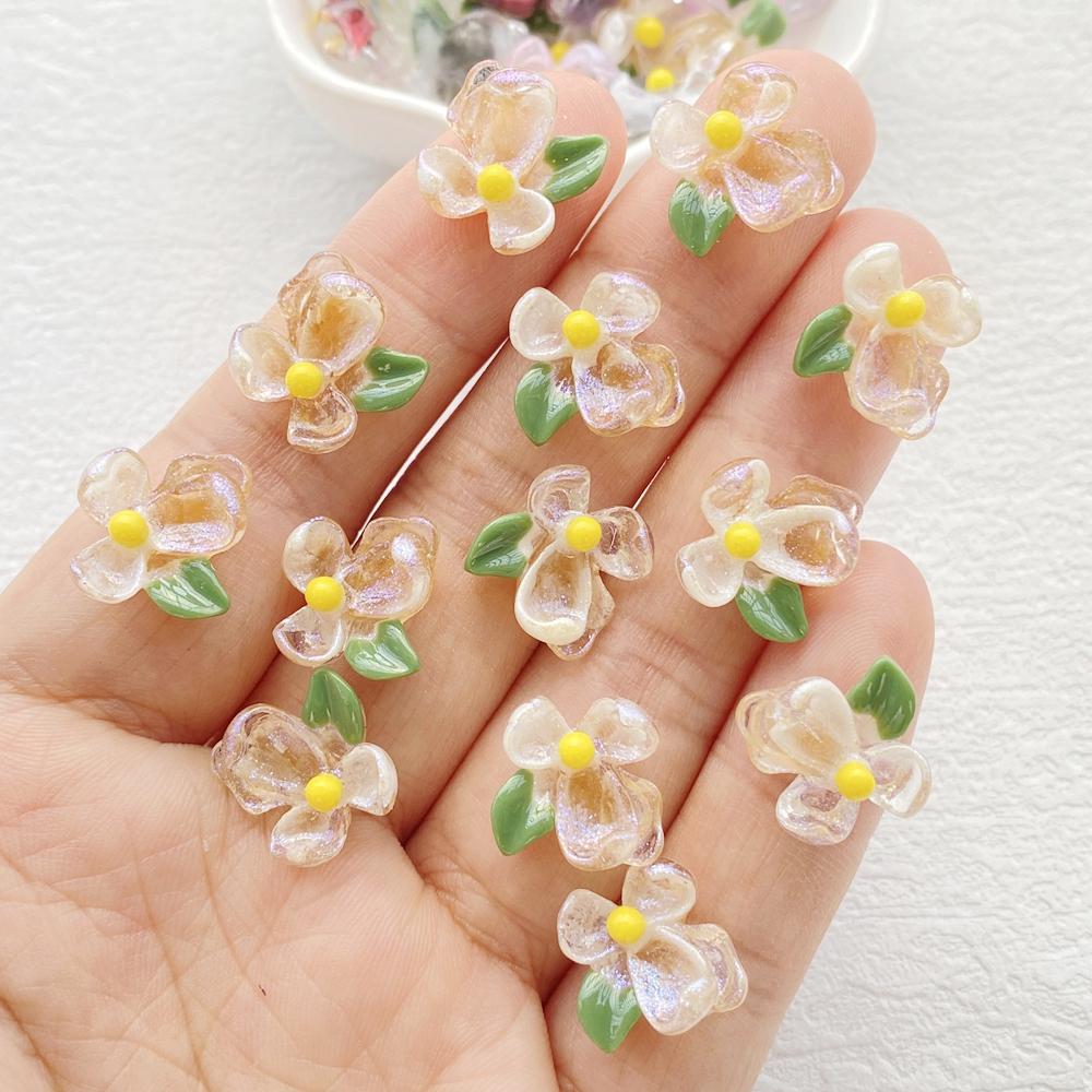 50Pcs Cute Cartoon Mini Colorful and Shiny Flowers Nail Art Resin Designer Charms DIY Craft For Nail 3D Decorations Jewelry