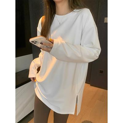 Split Hem Loose White Shirt Top Women's Spring Autumn and Winter German Velvet Inner with Long Sleeves Simple Basic Bottoming Shirt