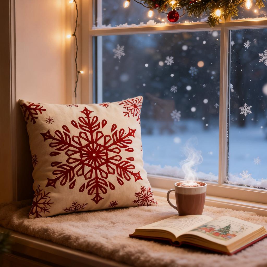 Merry Christmas Pillow, 18x18 Inch Red Snowflake Christmas Tree Decorative Cushion, Snowflake Holiday Pillow, Suitable For Sofa And Bed