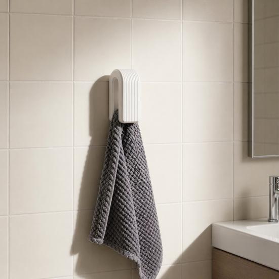 3D Printed Towel Hook Vertical Grain U-Shaped Appearance Adhesive Installation Automatic Locking Hook