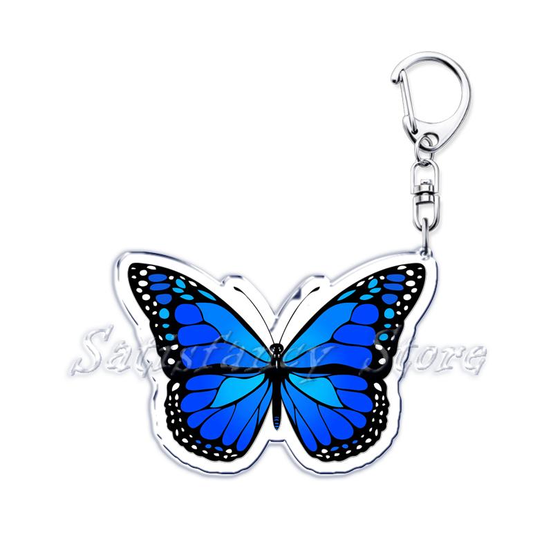 Beautiful Lavender Flower Monarch Butterfly Keychains Ring for Accessories Bag Butterflies Pendant Key Chain Jewelry Fans Gifts