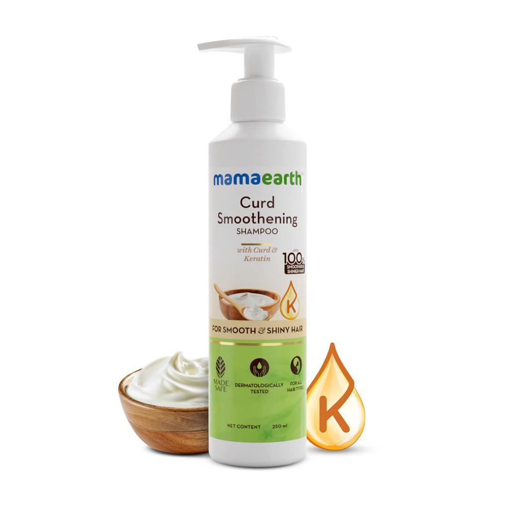 Mamaearth Curd Smoothening Shampoo For Dry Frizzy Hair With Keratin 250ml | Nourishes, Softens & Adds Shine | For Men & Women