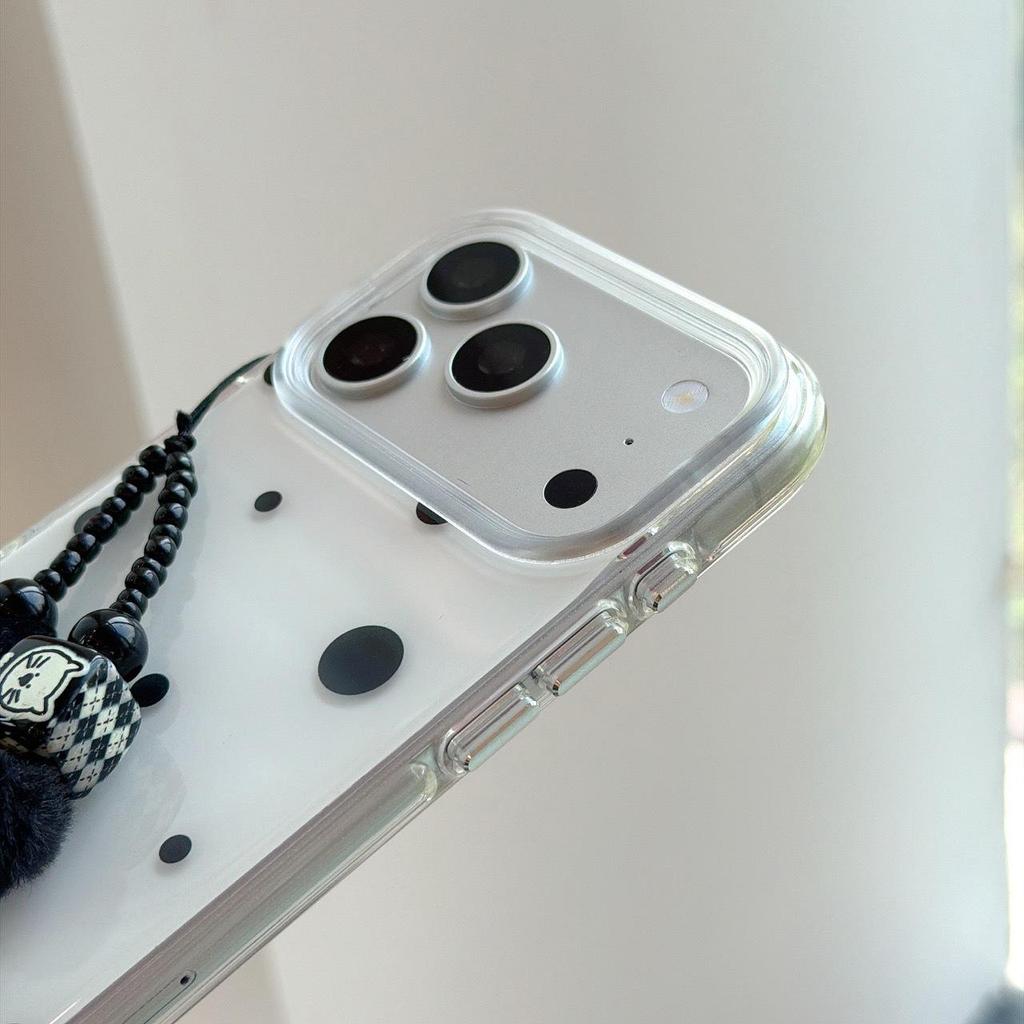 Fashionable Polka Dot iPhone Case for Models 14, 15, 16, and 17 Pro Max - Fits Large and Small Sizes, Sleek Black Design for Women