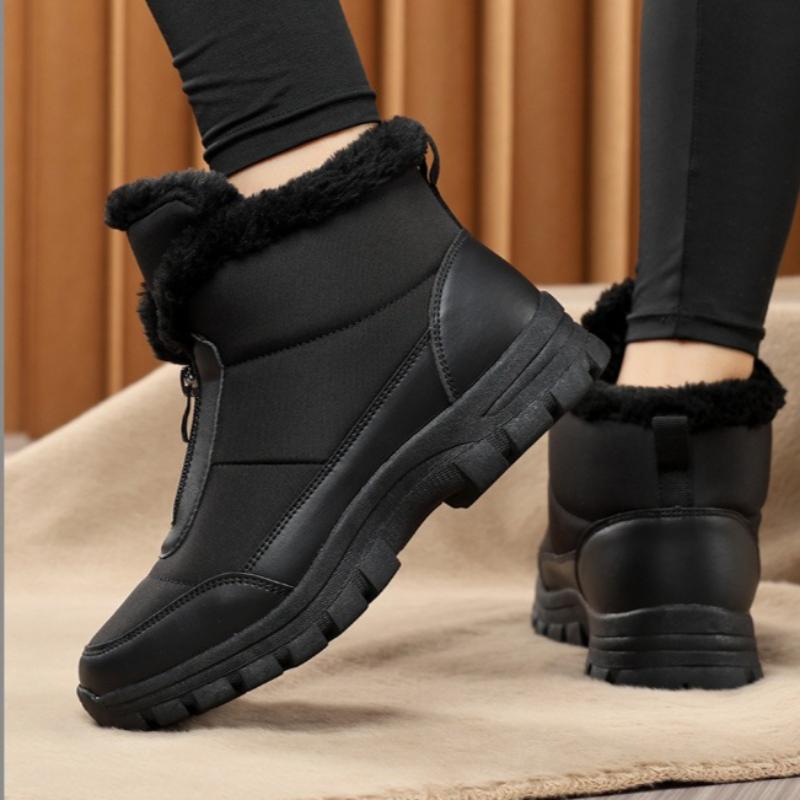 Waterproof Women Winter Ankle Boots Front Zipper Plush Snow Boots Non‑Slip Warm Outdoor Cold‑Proof Short Booties