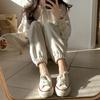 Korean Chic Long-Sleeve Hooded Sweatshirt + High-Waisted Jogger Pants Set