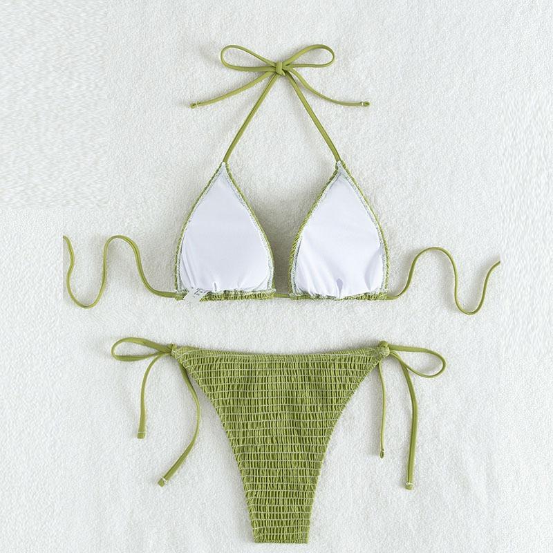 Trend Print Neck Sling Sexy Swimsuit Women's Lace-up Split Swimsuit