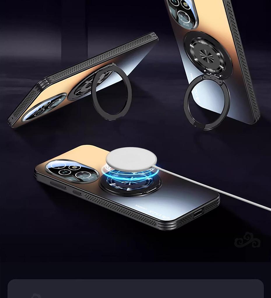 Magnetický otočný stojánek na telefon pro Honor 200/300: Matná, Plné krytí, Ochrana proti pádu, Protiskluzová ochrana