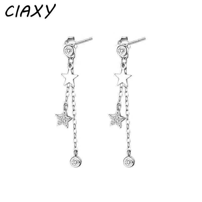 CIAXY Silver Color Star Studs Earrings for Women Super Fairy Tassel Ear Chain 2022 Simple Delicate Jewelry