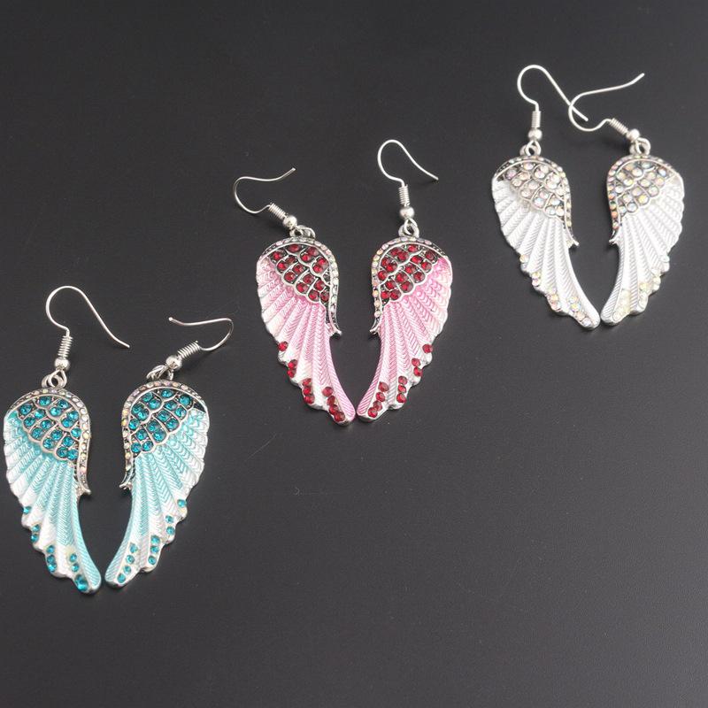 Fashion Romantic Blue White Pink Color Charm Angel Wings Earring For Women Exquisite Jewelry Gifts