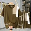 Completo da Uomo Taglie Forti 2 Pezzi, T-shirt a Blocchi di Colore Traspirante e Set di Pantaloncini (6XL-12XL)
