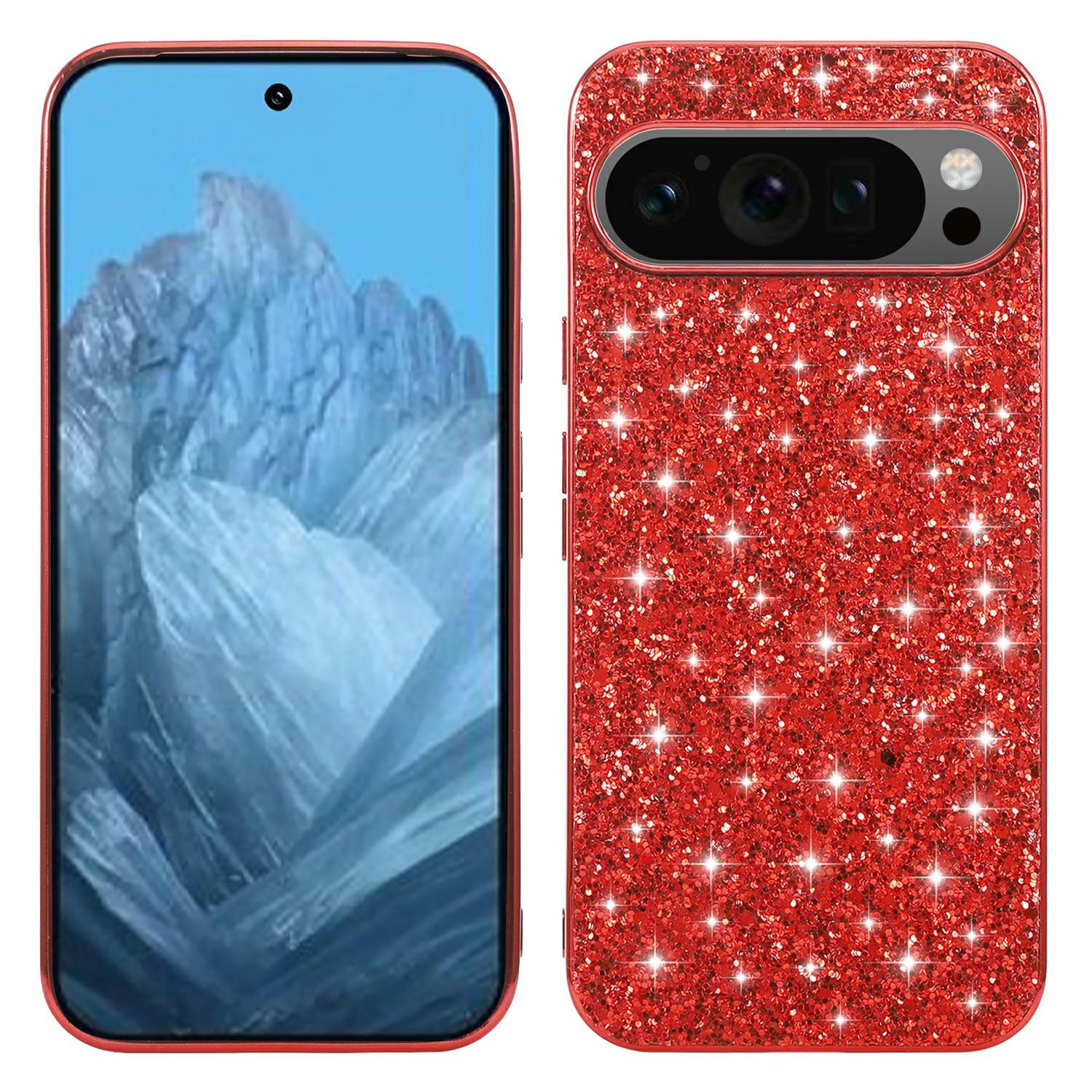 

For Google Pixel 10/10 Pro Case TPU+PC Sparkling Glitter Phone Back Cover Red