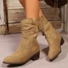 2024 New Brown Chelsea Suede Ankle Boots with Pleated Midpiece, Pointed Toe, Thick Heel, Children's Autumn and Winter