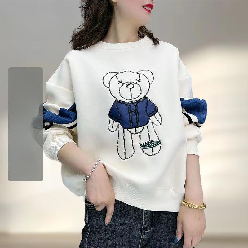 

Толстовка из флиса с принтом медведя, женская, свободная, с круглым вырезом, повседневный топ с длинным рукавом, модное пальто на осень-зиму 4XL белый