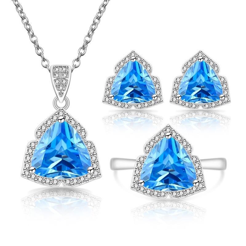 Fashion Temperament Imitation Natural Colored Treasure Zircon Set Ring Necklace Stud Earrings Women's Jewelry