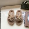 European goods heightened thick-soled fluffy slippers women wear high-end explosion spring and autumn chain Internet celebrity cross plush slippers