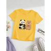 European Sizes Girls' Short-Sleeve Capybara Panda T-Shirt, Kids' Crew Neck Breathable Skin-Friendly Top, Korean Style Ins-Inspired Wrinkle-Resistant