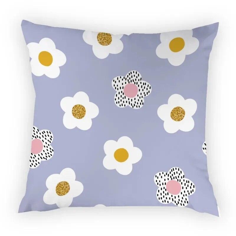 Pillow Case Pillow Flower Daisy Peach Blossom Square Color Sitting Sofa Cushion Cover