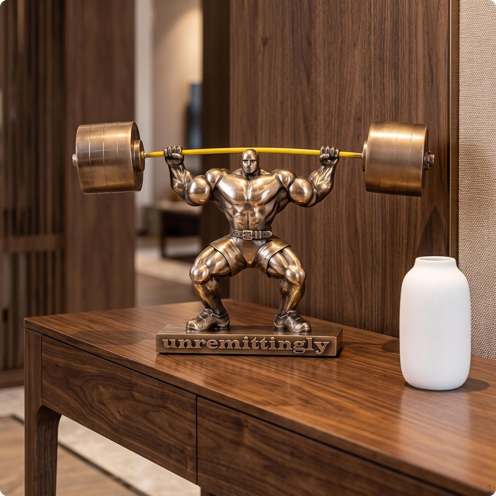 Weightlifter Figure Cold-Cast Bronze Statue Athletic
