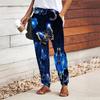 Women Butterfly Printing Pants Lace Up Elastic Waist Loose  Trousers Casual Long Pants Trousers with Pockets