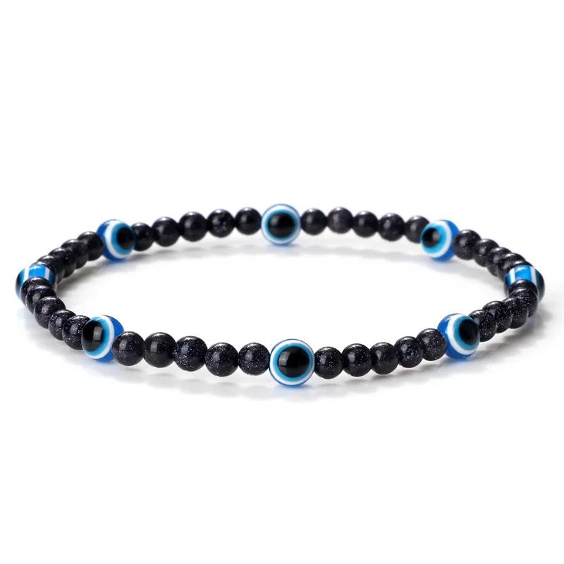 Türkisches blaues Armband mit bösen Augen, 4 mm Mini-Perlen, natürliches Tigerauge, Lavastein, Glücksarmbänder für Frauen und Männer, Schmuck, Pulseras Homme