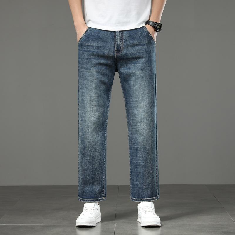 New Style Business Stretch Straight-Leg Plus Size Jeans for Men Loose-Fit Casual Trousers for Men Slim-Fit Cropped Trousers