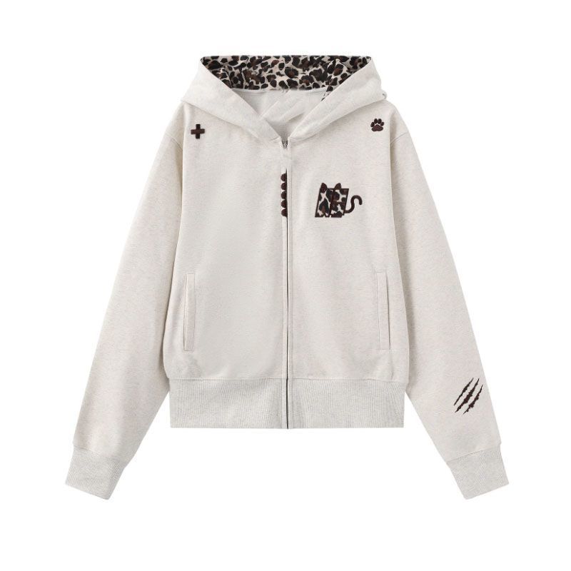 Spot American Embroidery Demon Leopard Hooded Zipper Sweater 2025 Autumn New Trend Versatile Jacket #2236