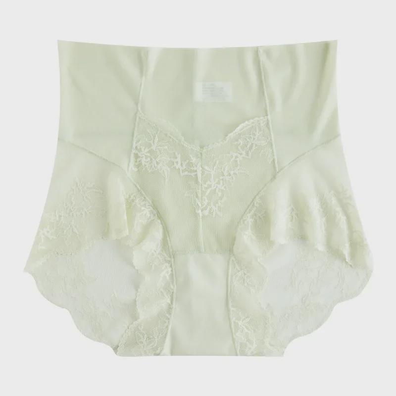 "Women's High Waist French Lace Summer Panties - Ice Silk, Mulberry Silk, Antibacterial, Seamless, Abdomen & Hip Lifting"
