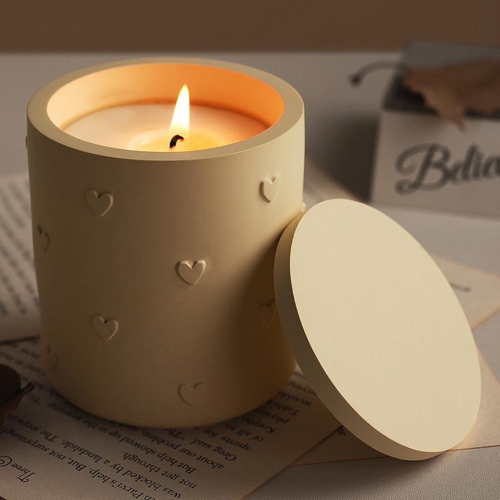 Round Candle Jar Silicone Mold DIY Embossed Love Flowerpot Gypsum Molds Concrete Resin Storage Box Craft Making Home Decor