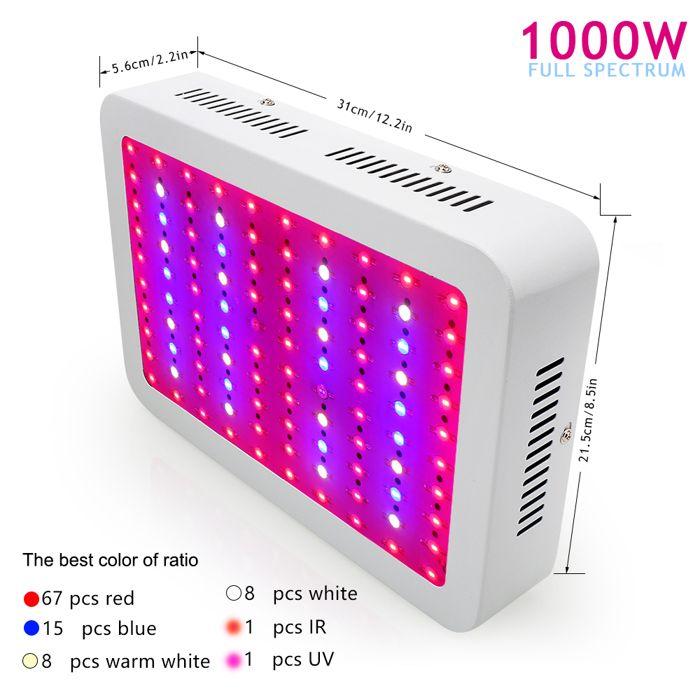 LED Grow Light - OEM - 1000W - Full Spectrum - 100pcs LEDs - Aluminum and PMMA