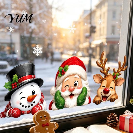 Christmas Gifts for Friends Window Stickers, Static Cling Santa Claus Snowman Reindeer Decals, Removable PVC Stickers Holiday Glass Clings Home
