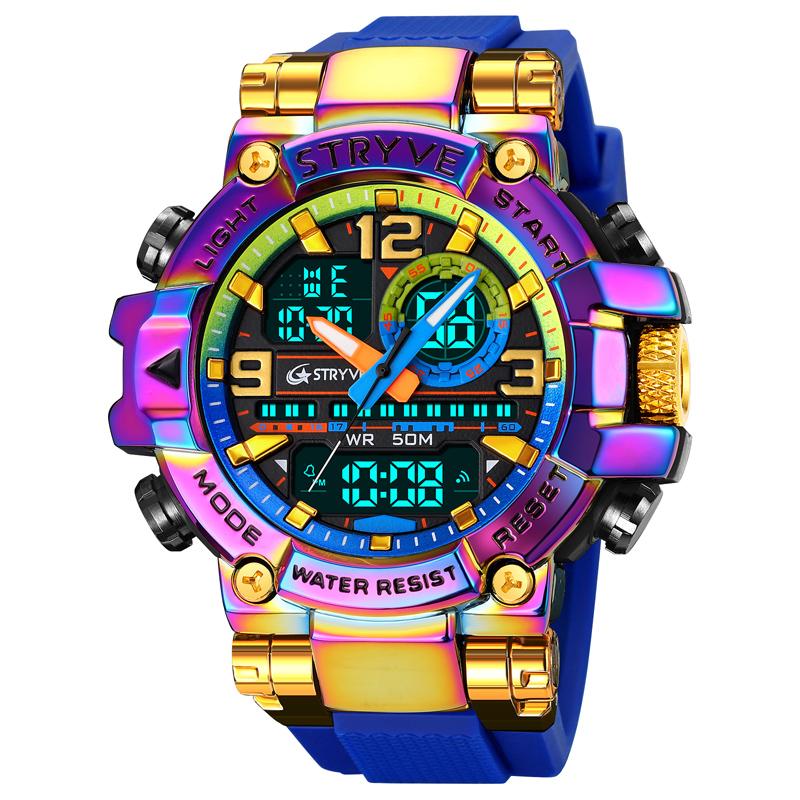 Fashion STRYVE 8025 Men's Watch Luxury 50M Waterproof Watch for Men with Analog-Digital Dual Movement Multifunctional Wristwatch