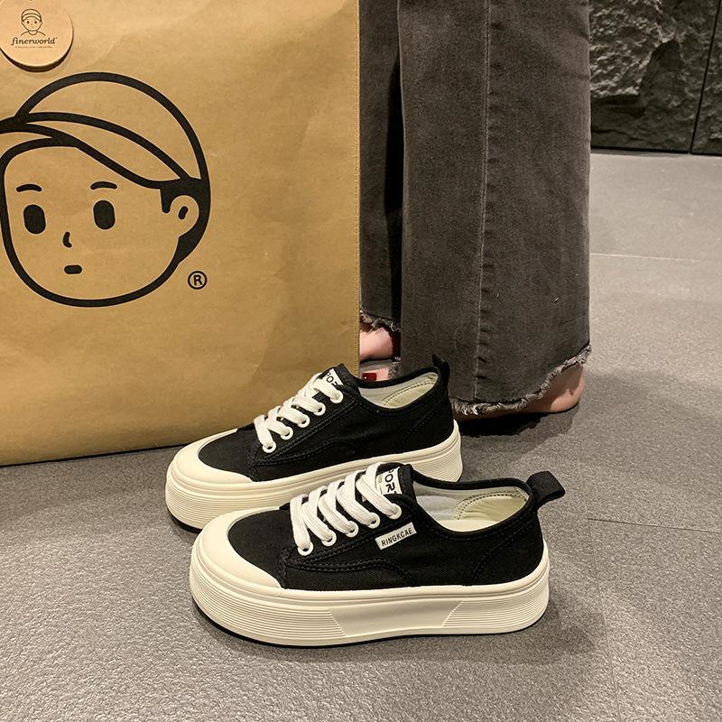 [Uncle Shoes] 2025 Height Increase Breathable Casual Light Retro Student Yellow Summer Platform Sole Canvas Shoes Women's New