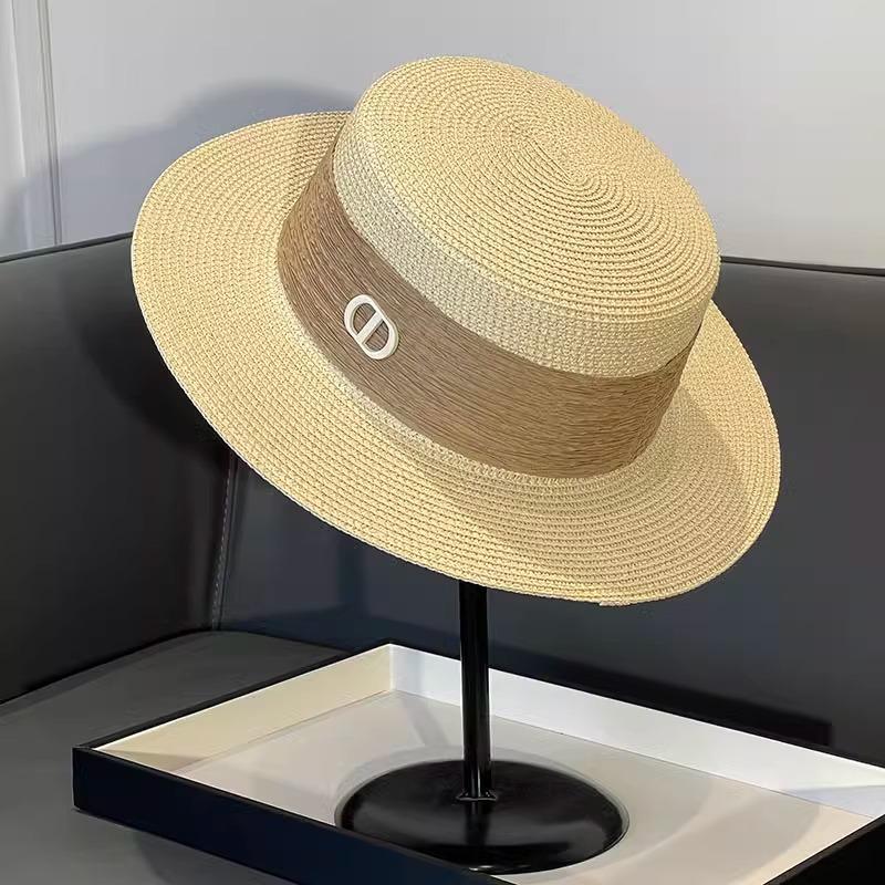 Klobouk Dámský 2025 Nový Letní Slaměný Klobouk s Plochým Vrcholem Všestranný Slunečník Opalovací Krém Slaměný Sluneční Klobouk Cylindr