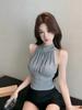 #Summer new pure desire wind pleated neck strap vest slim slim women's fixed chest pad top
