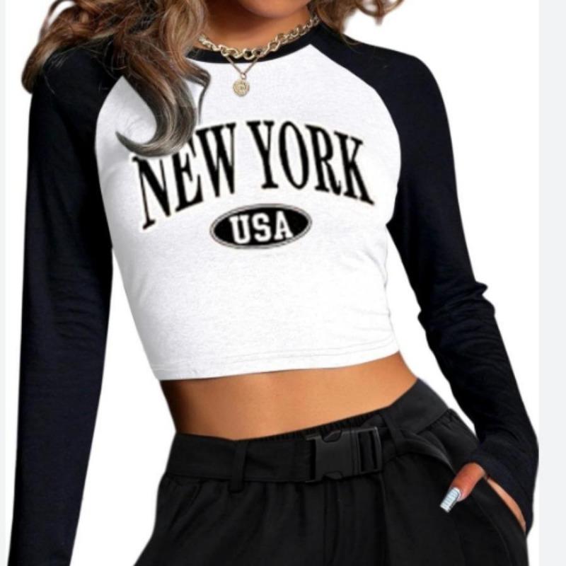 Damen Heißes Mädchen Reines Verlangen Schlankes Oberteil Raglan Langarm Sexy Kurz Druck