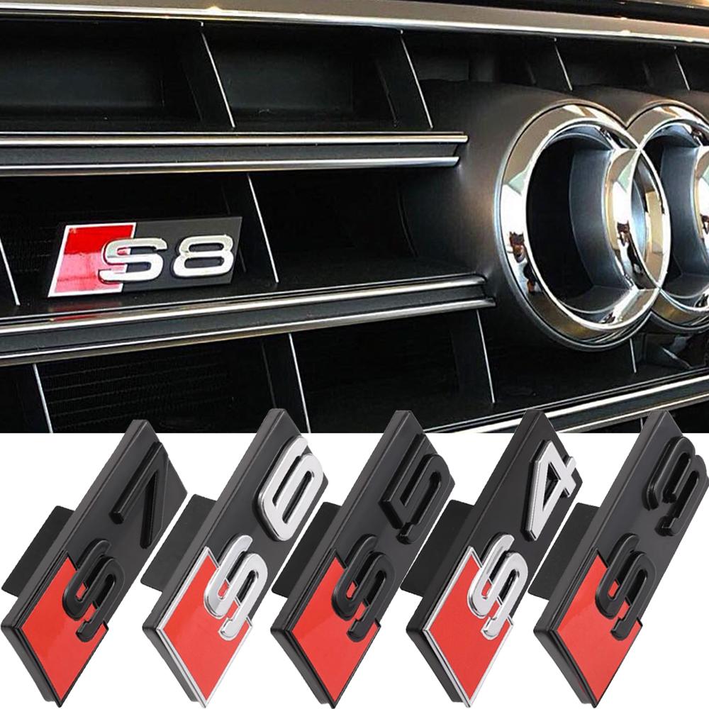 3D S3 S4 S5 S6 S7 S8 Logo ABS Car Front Grille Badge Sticekr Decoration For Audi SQ3 SQ5 SQ7 SQ8 W12 V6 RS3 RS4 RS5 RS6 RS7 RS8