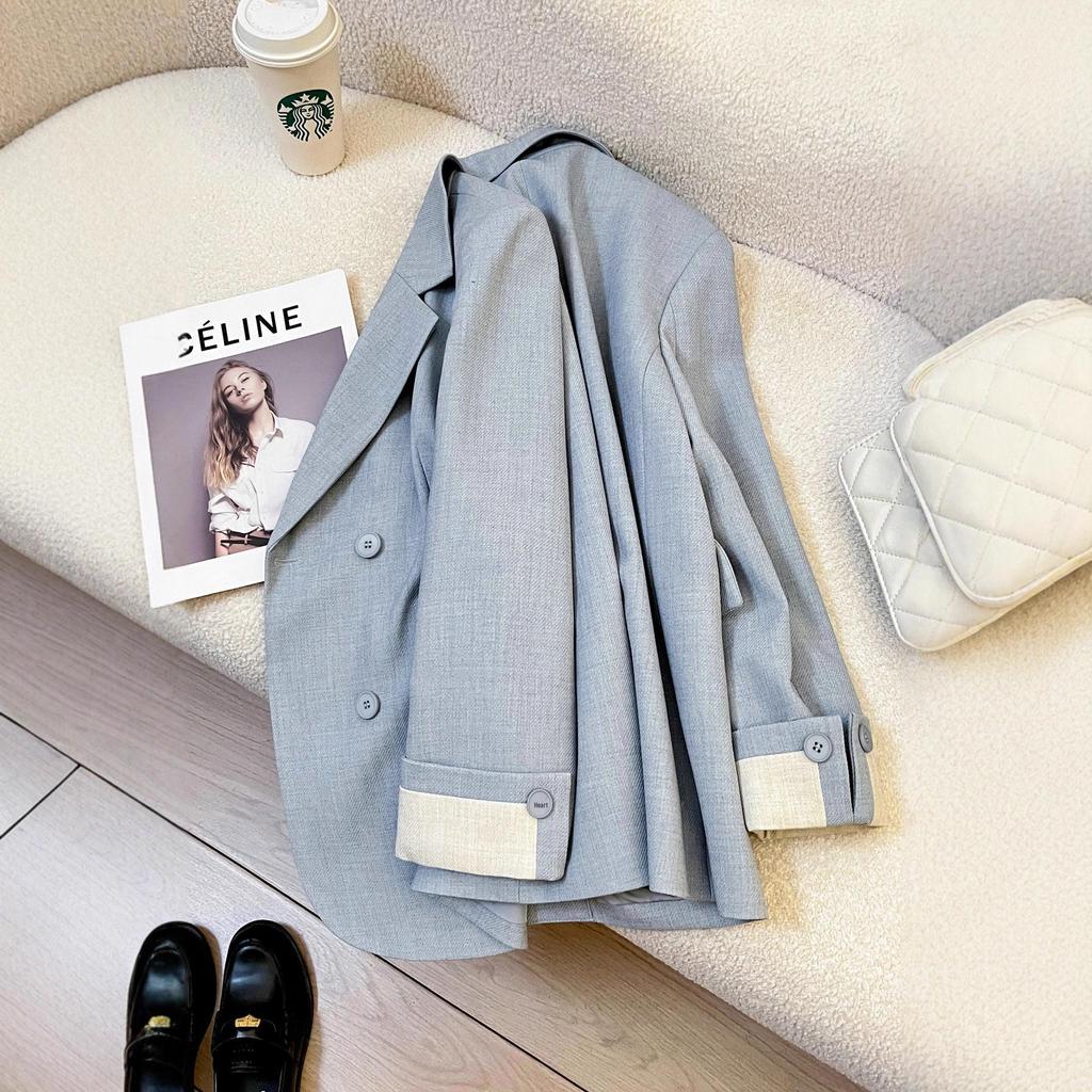 Blue Fashion Korean Style Women's Suit Jacket - 2025 Spring/Autumn Casual Street Style