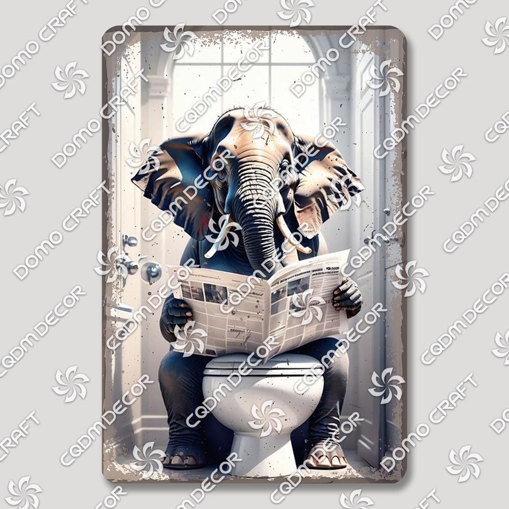 Funny Toilet Tin Sign Vintage Metal Poster Rabbit Raccoon Cat Dog Metal Plates Retro Wall Decor for Cafe Bathroom Home