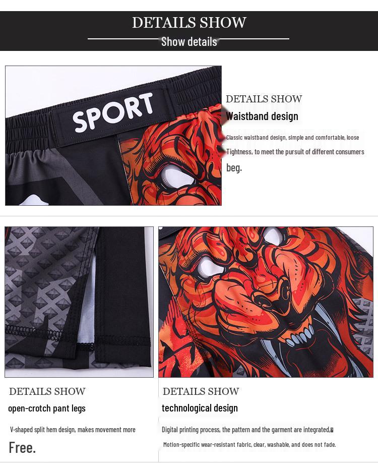 Men's Digital Print Fight Training Shorts for Gym, Jiu-Jitsu, and Sanda