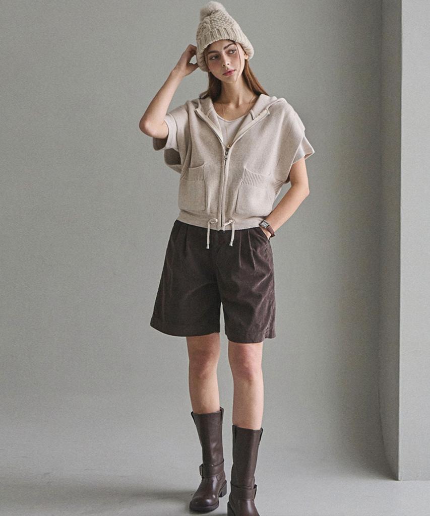 Beullangyu Soft Hazy Knit Hoodie Vest - Beige