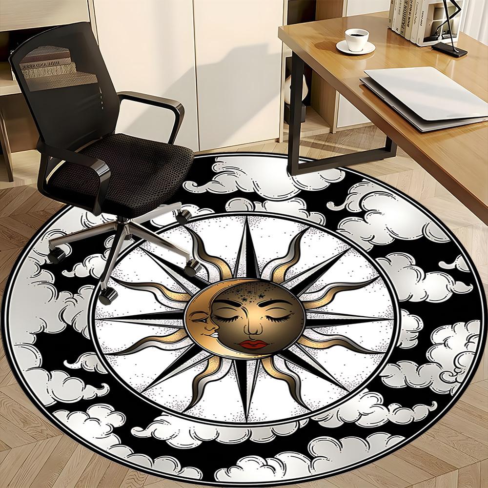 1pc Sun Compass Office Round Rug, Carpet for Office, Gaming, Lightweight Round Floor Mat yy260208057