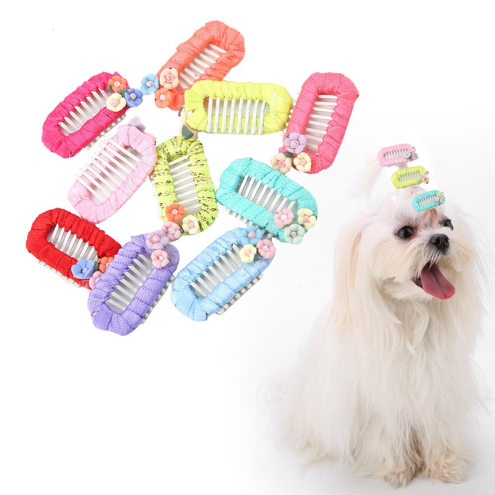 10Pcs Pet Hair Clips Cute Flower Decoration Hairpins Dog Hair Accessory Headwear(Random Color)