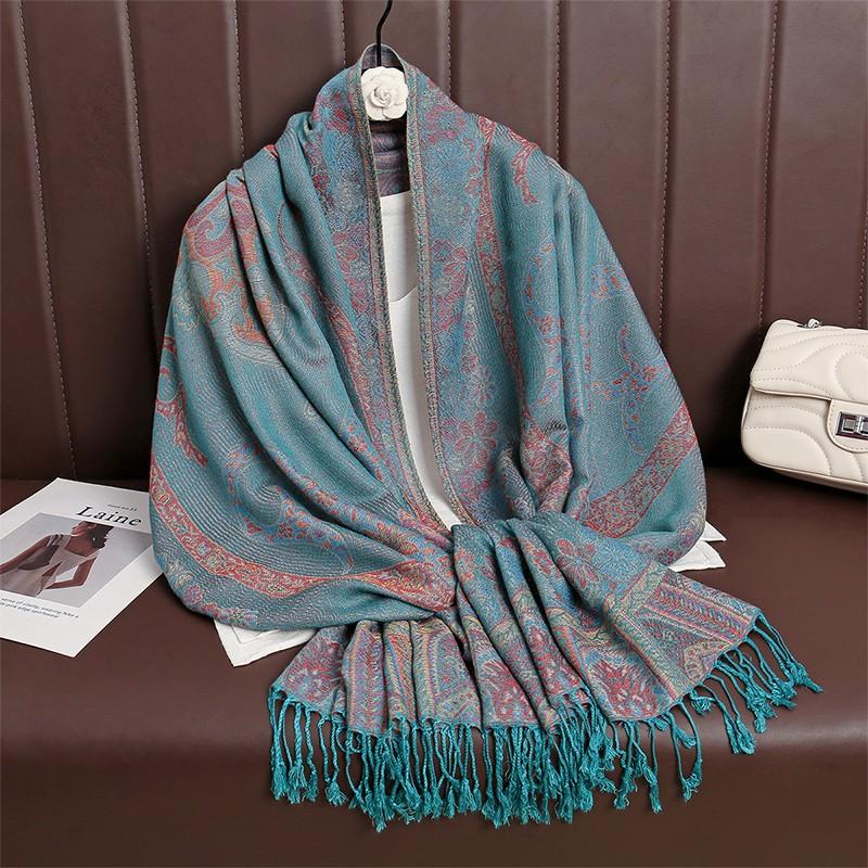

Ethnic Style Double Cashew Jacquard Air Conditioner Quilt Long Scarf Shawl Scarf Fringed Spring And Summer Thin Bag Headscarf Scarf Female 70*180CM